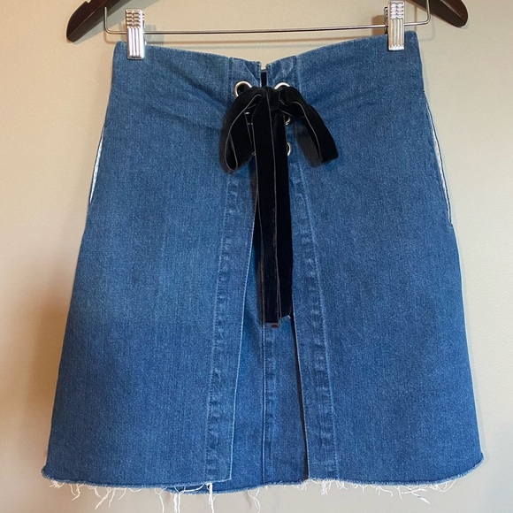 Peacebird Dresses & Skirts - Peacebird Layered Denim Skirt Front Tie Side Pockets Size S